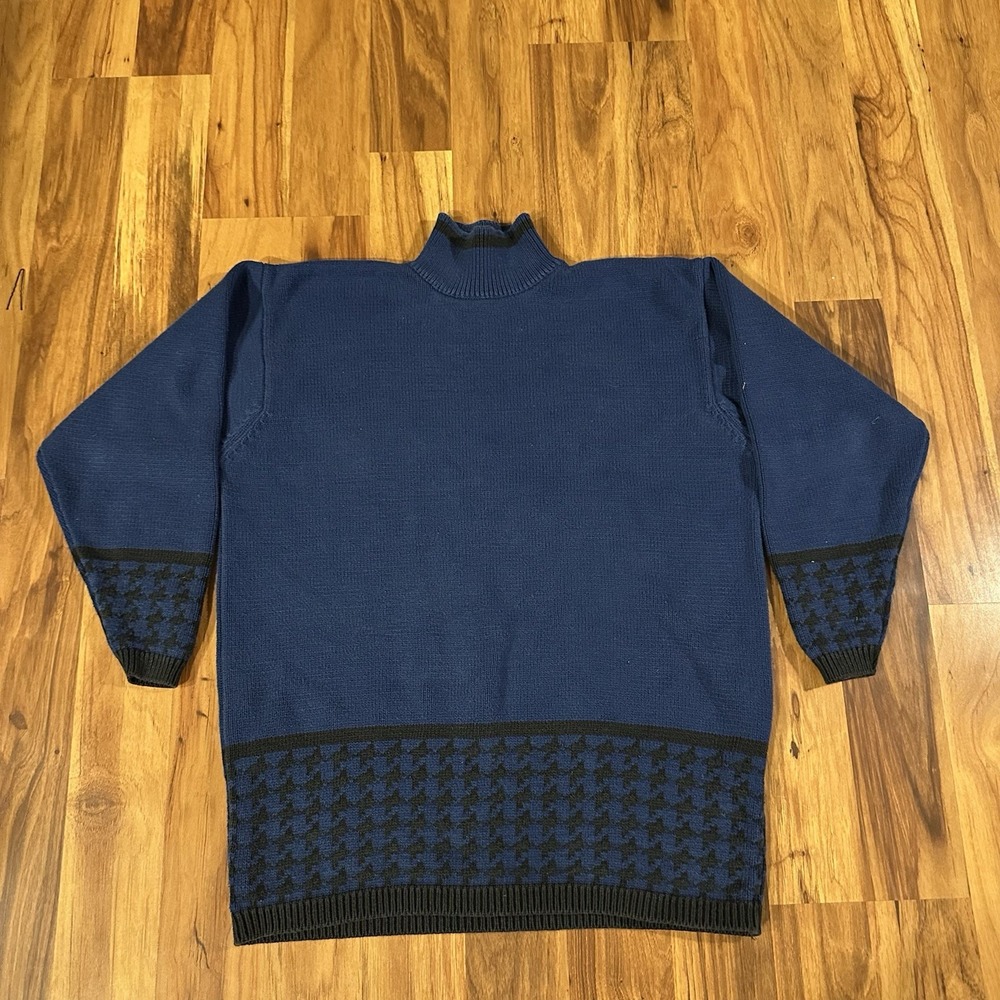 RARE Y2k Vintage GAP Houndstooth Mock Neck Sweater Oversized Women L UK Made